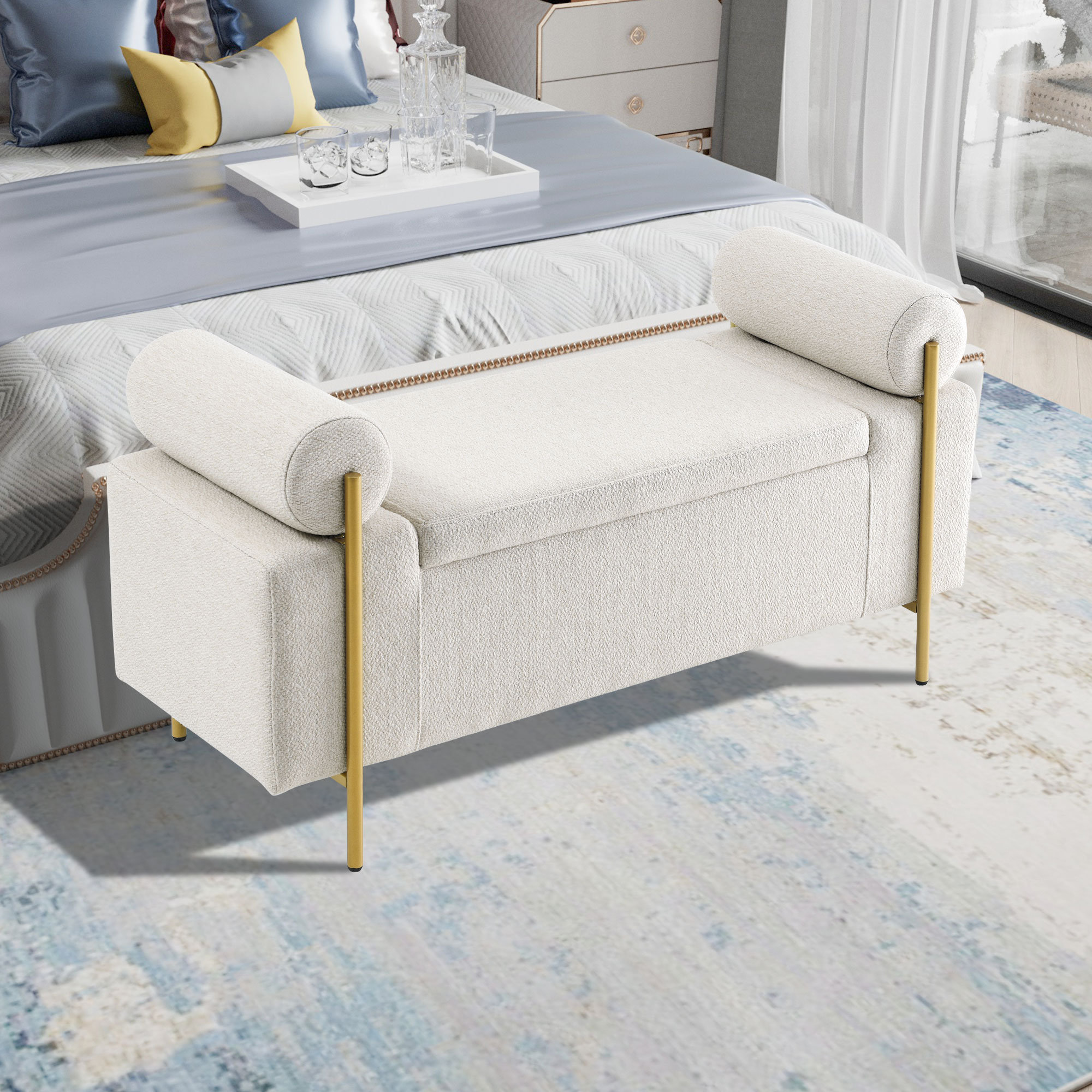 Mercer41 Amorino 44" Upholstered Flip Top Storage Bench with Arms Bench